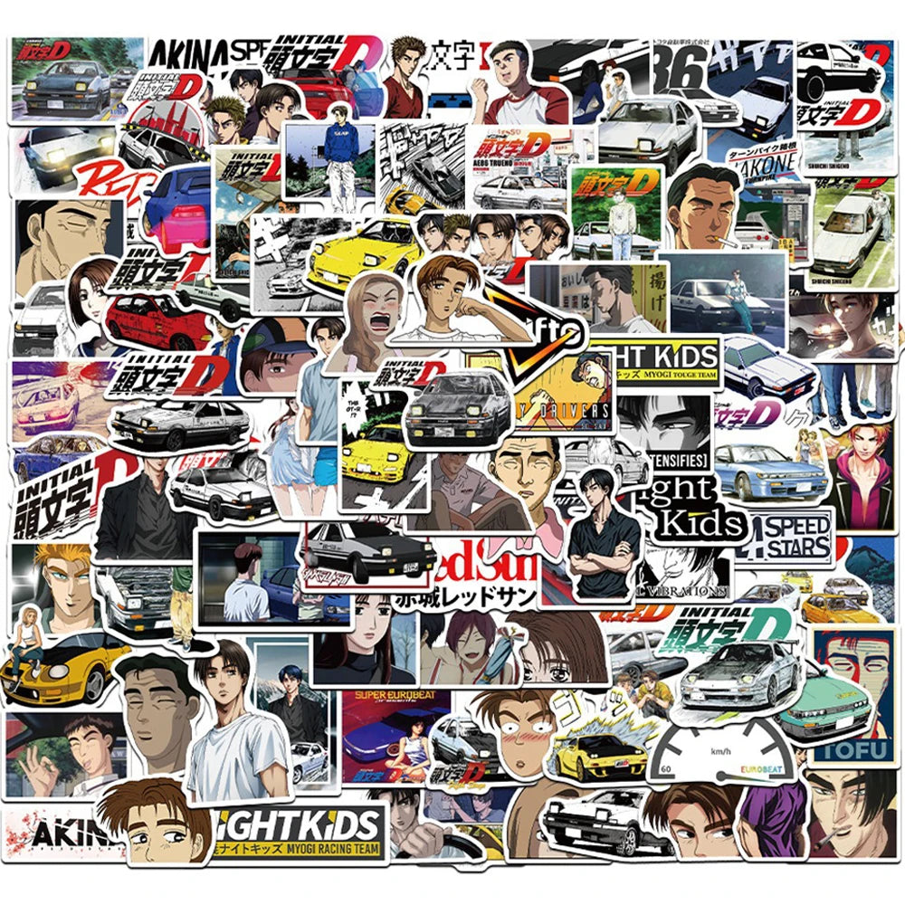10/30/50/100pcs Anime Initial D Stickers for Car Water Bottle Laptop Phone Case Cartoon Cartoon DIY Decals Kids Sticker Packs