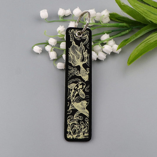 Koi Good Luck Embroidery Key Fobs Cool Dragon Key Tags Keychain For Motorcycles Cars Key Ring Accessories Chaveiro Jewelry Gift