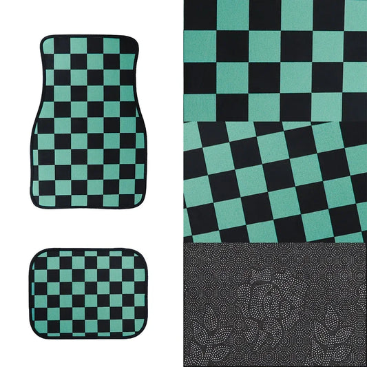 4Pcs JDM Racing Floor Mat Checkers Vehicle Front Rear Carpets Universal Car Floor Carpet Rugs Non-Slip Car Decoration