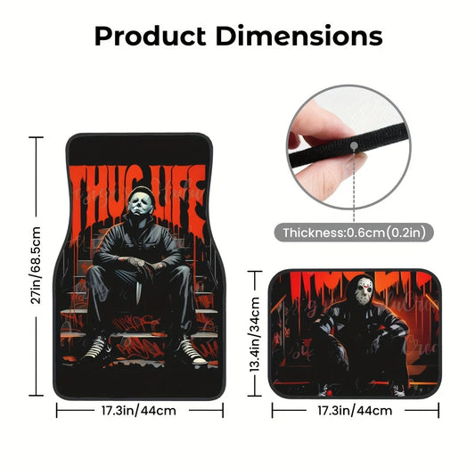 Set of 4 Universal Thug Life Design Floor Mats for Vehicles, Waterproof and Easy to Clean Interior Accessories,boyfriend gift