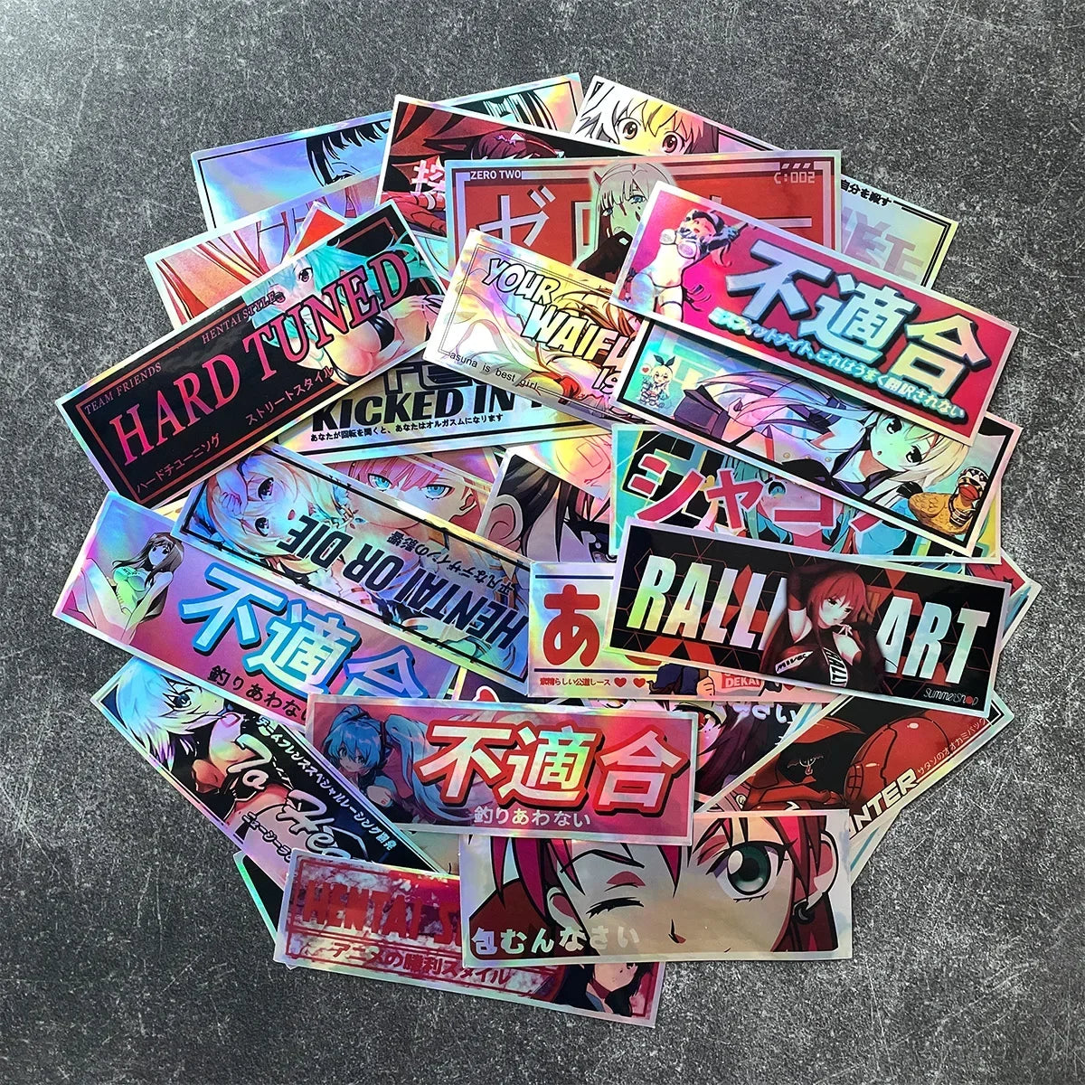 32PCS 12cm Long JDM Anime Girl Laser Rainbow Car Stickers Auto Window Windshield Motorcycle Body Moto Helmet Decals Accessories