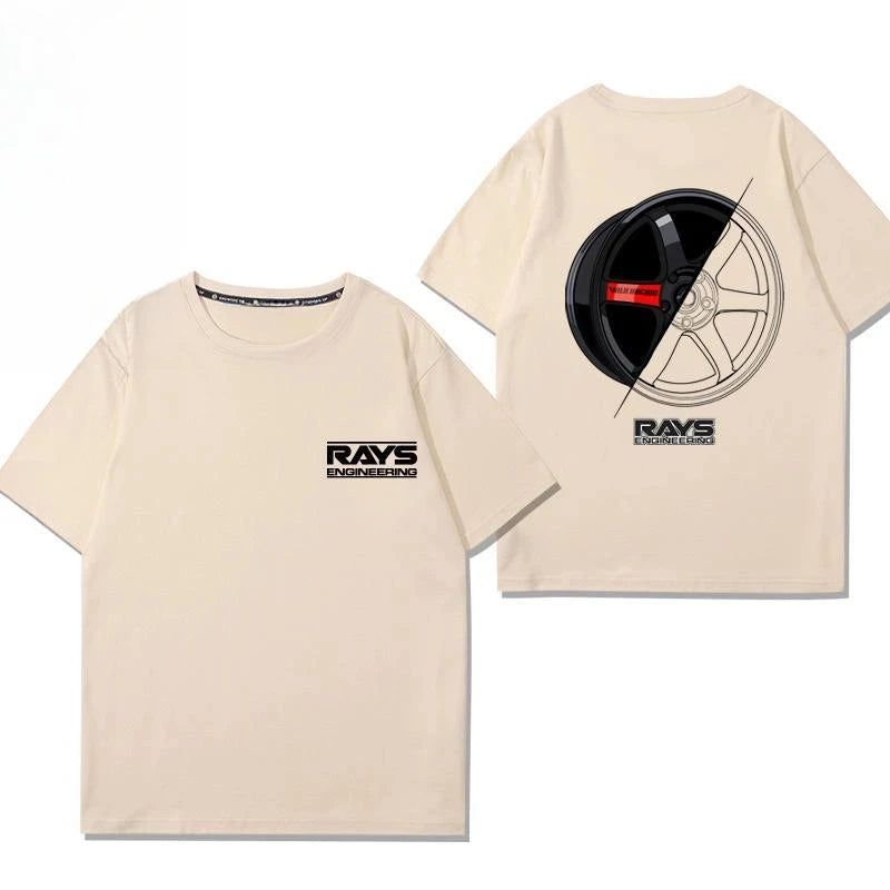 Japan RAYS Wheel Hub Modified Car Jdm Short-sleeved T-shirt Men's and Women's Pure Cotton Half-sleeved Casual Wear Top Versatile