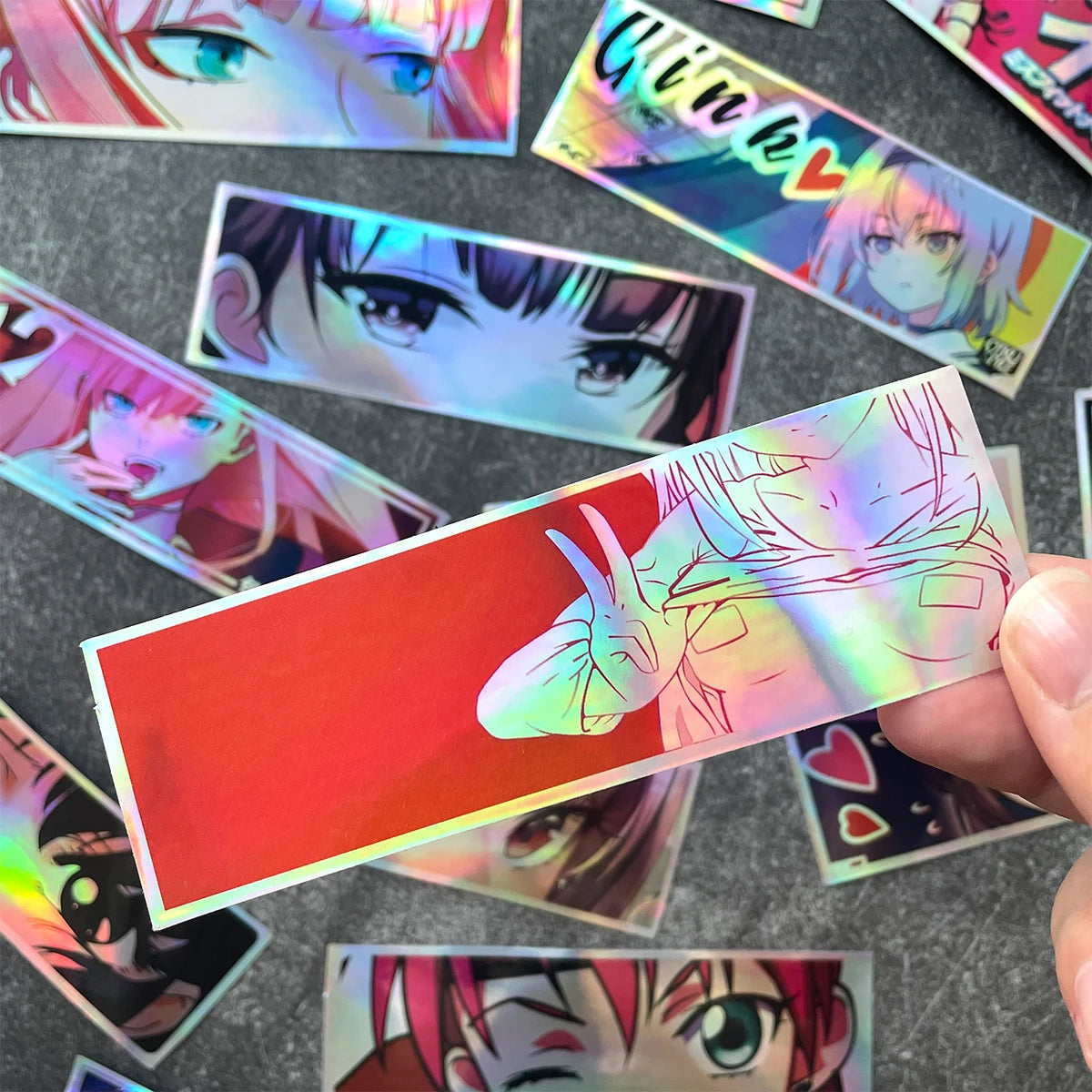 32PCS 12cm Long JDM Anime Girl Laser Rainbow Car Stickers Auto Window Windshield Motorcycle Body Moto Helmet Decals Accessories