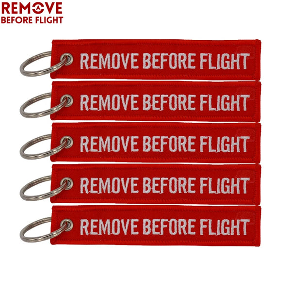 5PCS Remove Before Flight Car Key Chain Red Embroidery Aviation Gifts Keyring Key Tag Holder for Motorcycles Keychain chaveiro