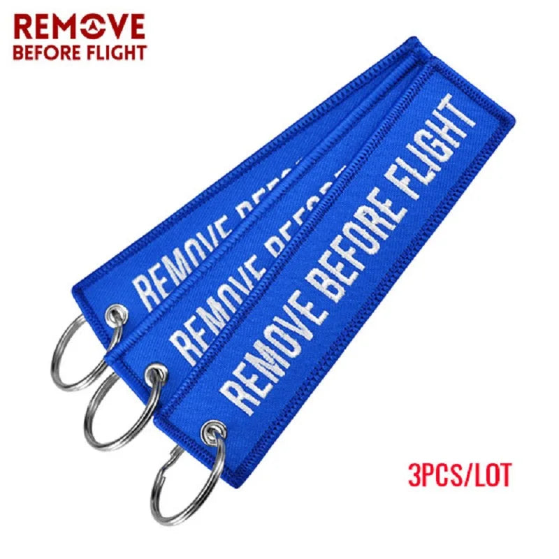 3 PCS/LOT Fashion Jewelry Keychain for Cars Customized Key Chains Purple Embroidery Key Fobs REMOVE BEFORE FLIGHT Key Chain Tag