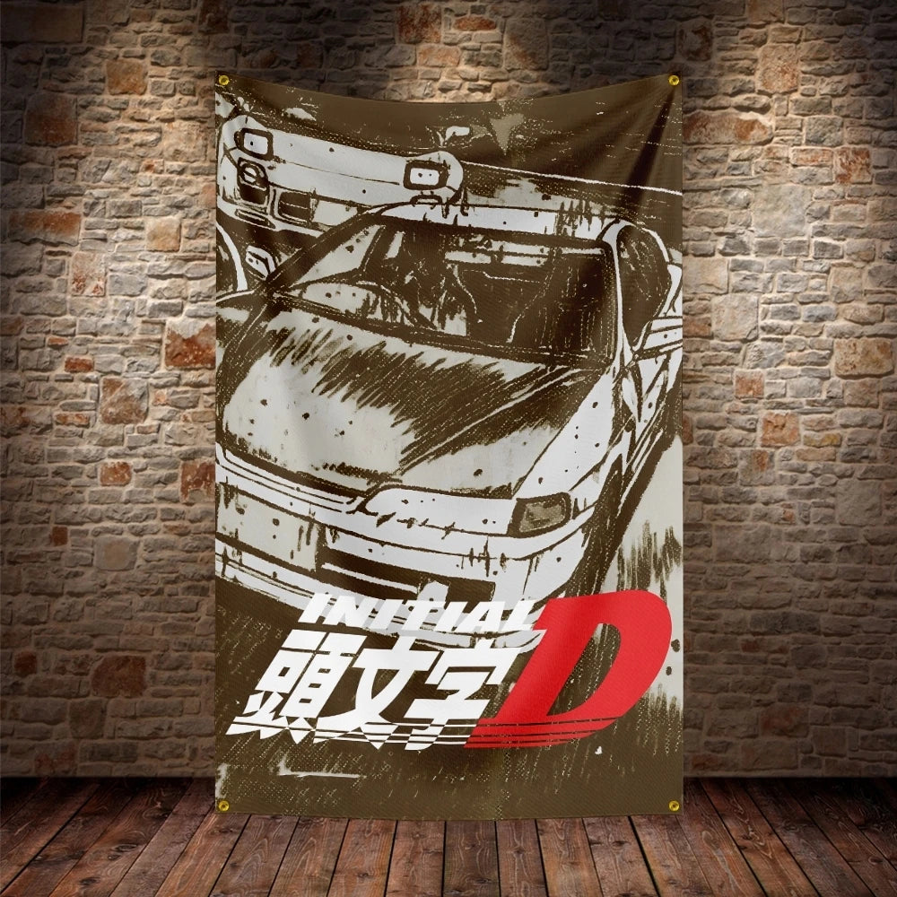 JDM Initial D Flag Polyester Digital Printing Car Banner For Decor