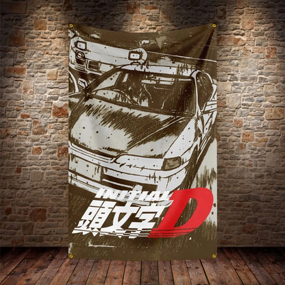 JDM Initial D Flag Polyester Digital Printing Car Banner For Decor