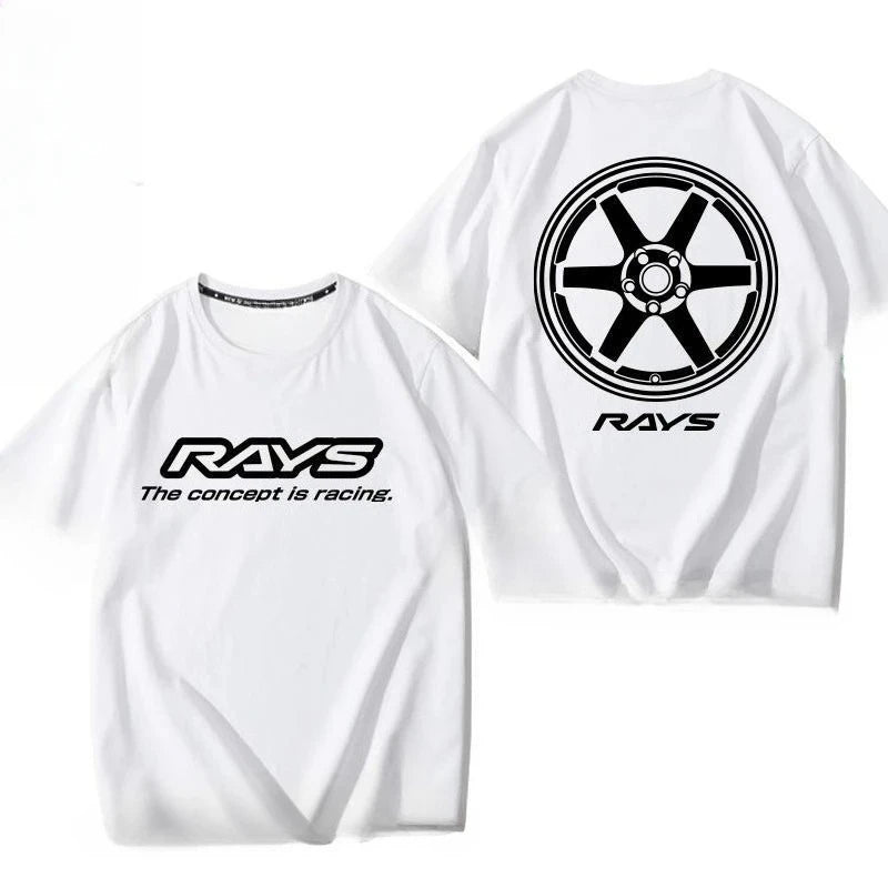 Japan RAYS Wheel Hub Modified Car Jdm Short-sleeved T-shirt Men's and Women's Pure Cotton Half-sleeved Casual Wear Top Versatile