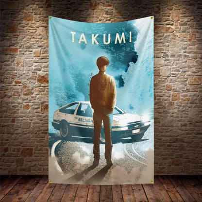 JDM Initial D Flag Polyester Digital Printing Car Banner For Decor