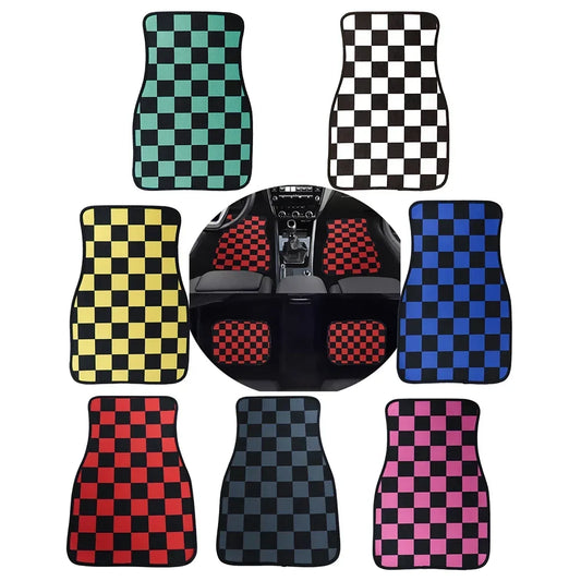 4Pcs JDM Racing Floor Mat Checkers Vehicle Front Rear Carpets Universal Car Floor Carpet Rugs Non-Slip Car Decoration