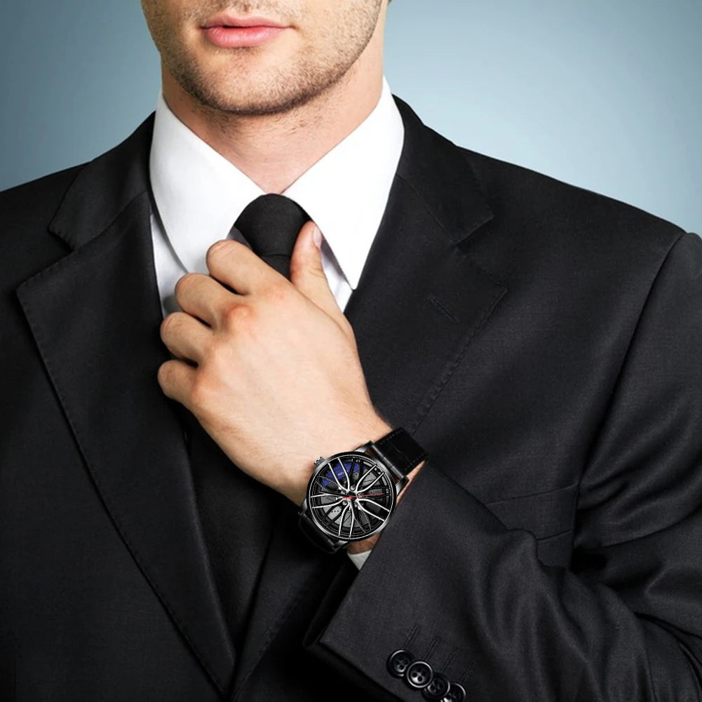 Cool And Cool Fashion Clock Stainless Steel Men's Quartz Wristwatch Dial Sport Car Rim Wheel Hub Business Luxury Wrist Watches