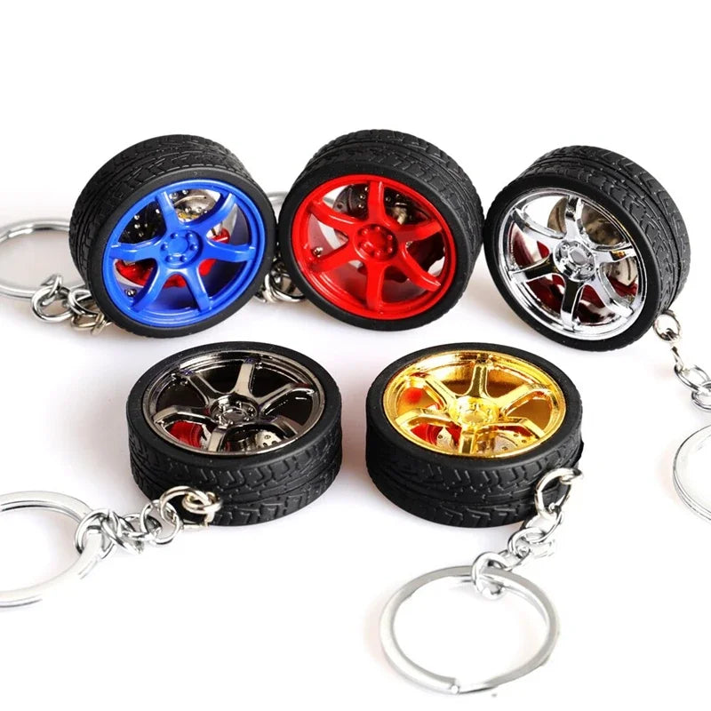 Key Chain High Quality Durable Personality Unique Creative Car Modified Calipers Brake Disc Wheel Tire Metal Tire Key Chain 1PC