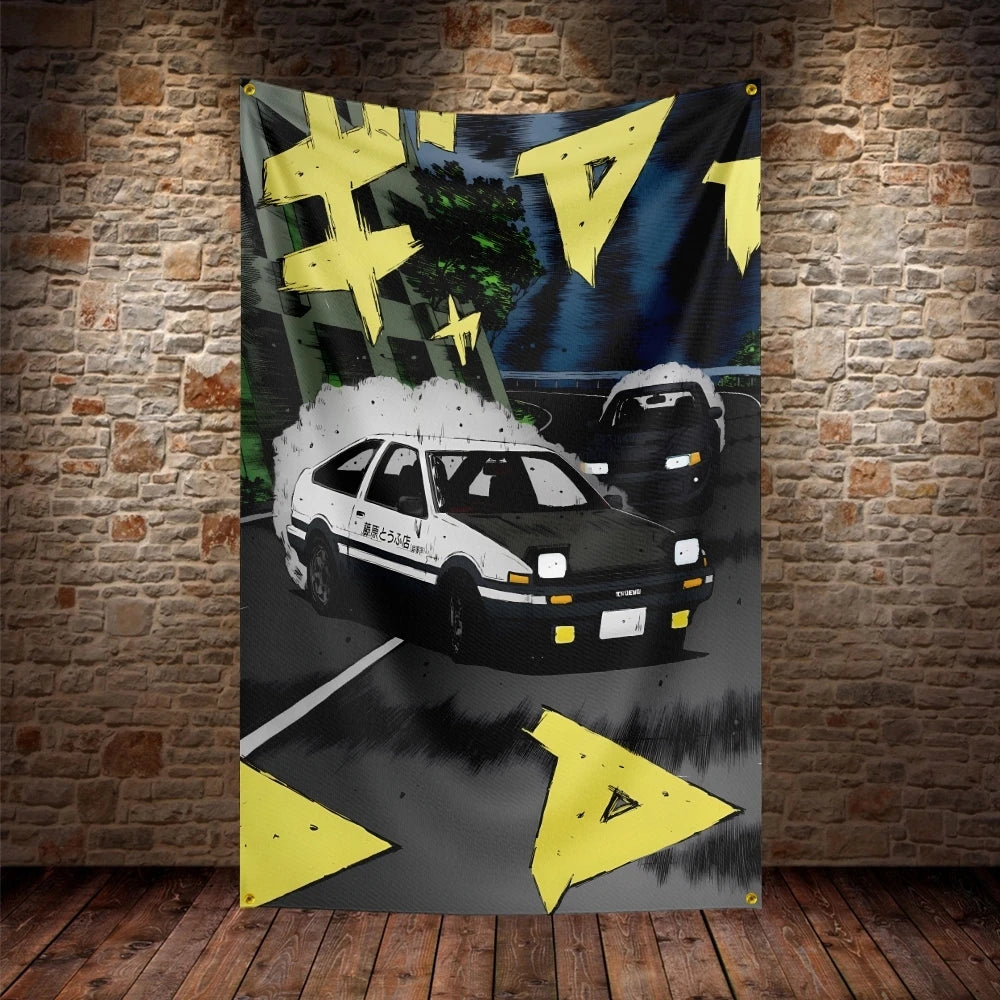JDM Initial D Flag Polyester Digital Printing Car Banner For Decor