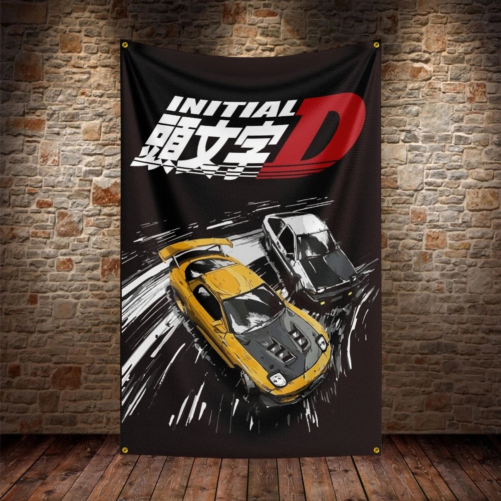 JDM Initial D Flag Polyester Digital Printing Car Banner For Decor