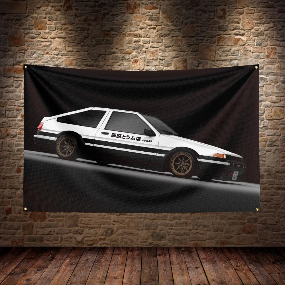 JDM Initial D Flag Polyester Digital Printing Car Banner For Decor