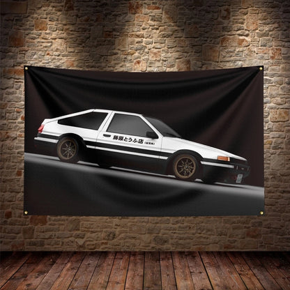 JDM Initial D Flag Polyester Digital Printing Car Banner For Decor