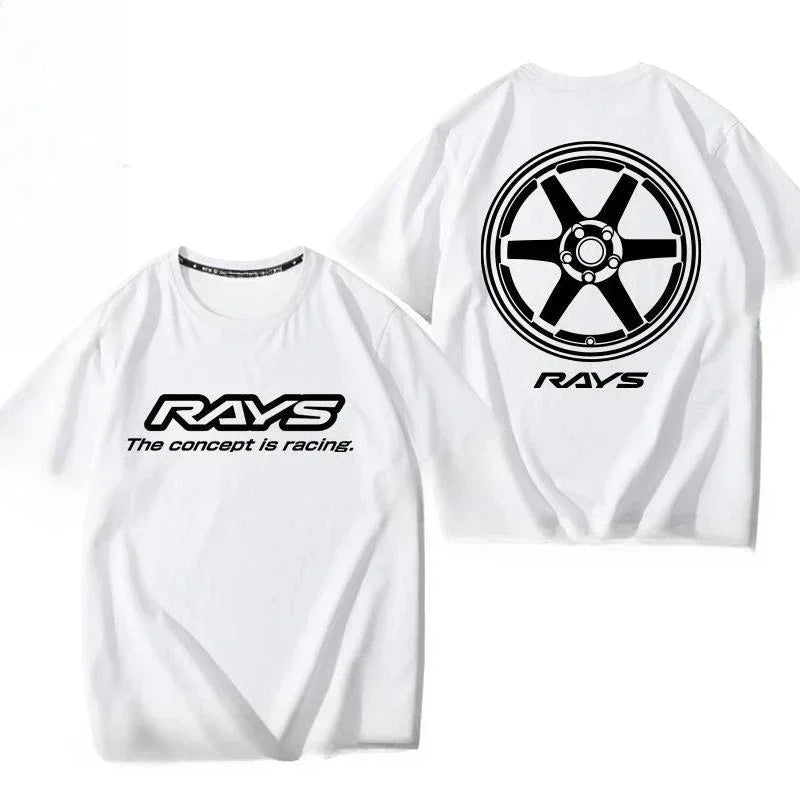 Japan RAYS Wheel Hub Modified Car Jdm Short-sleeved T-shirt Men's and Women's Pure Cotton Half-sleeved Casual Wear Top Versatile