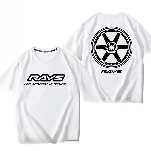 Japan RAYS Wheel Hub Modified Car Jdm Short-sleeved T-shirt Men's and Women's Pure Cotton Half-sleeved Casual Wear Top Versatile