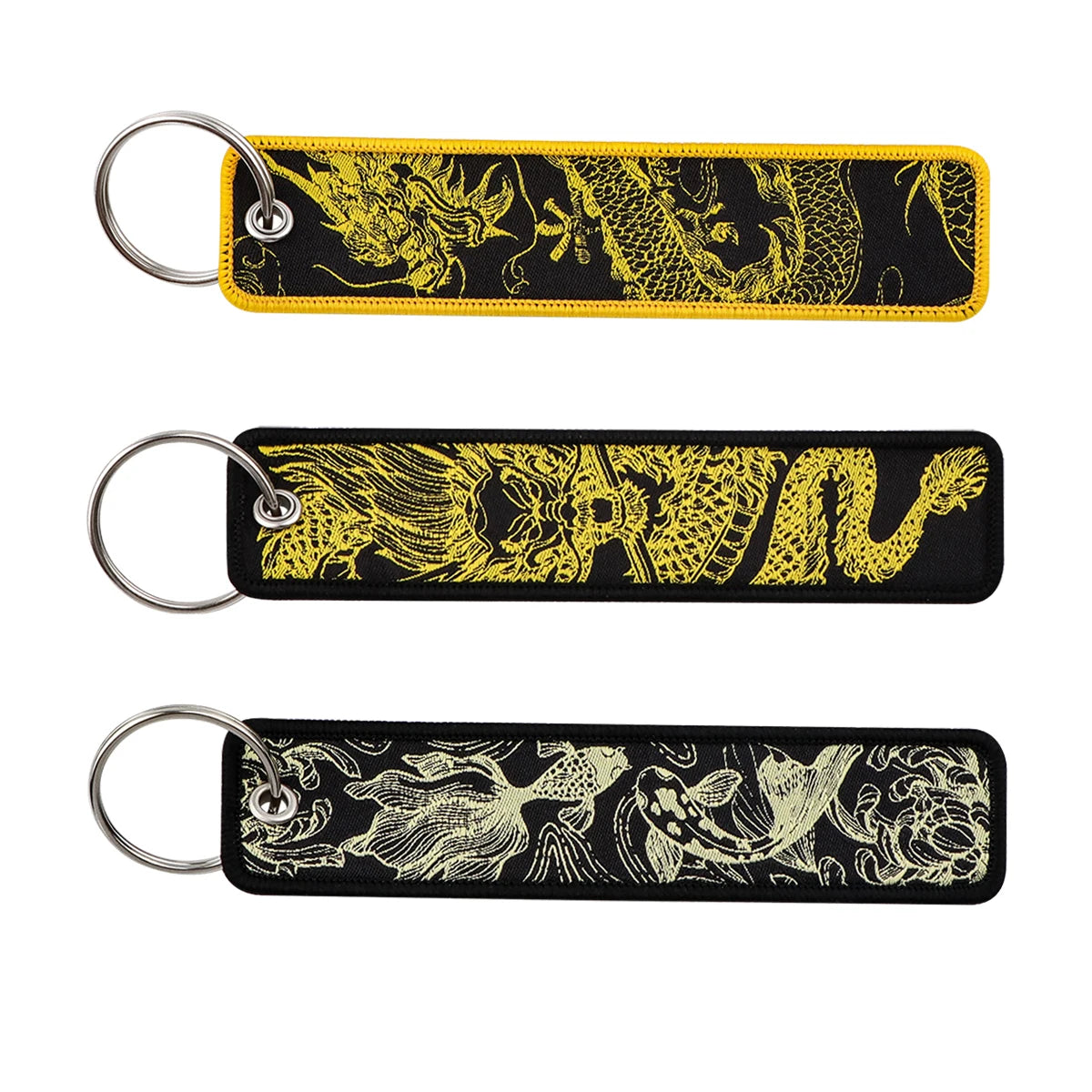 Koi Good Luck Embroidery Key Fobs Cool Dragon Key Tags Keychain For Motorcycles Cars Key Ring Accessories Chaveiro Jewelry Gift