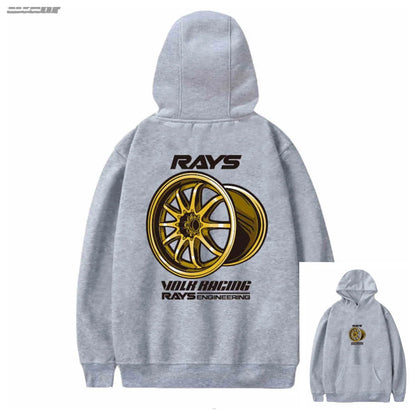New Autumn and Winter Japan Modified Car JDM RAYS Wheel hub CE28N TE37 RE30 Hooded Sweatshirt Print Outdoor Men Women Pullover