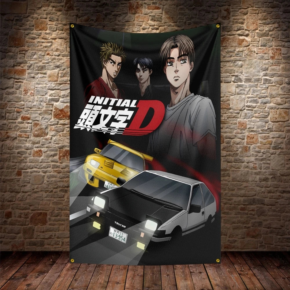 JDM Initial D Flag Polyester Digital Printing Car Banner For Decor