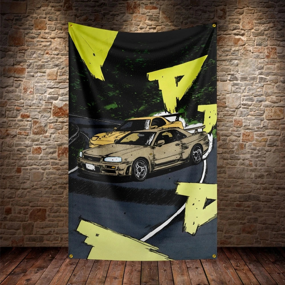 JDM Initial D Flag Polyester Digital Printing Car Banner For Decor
