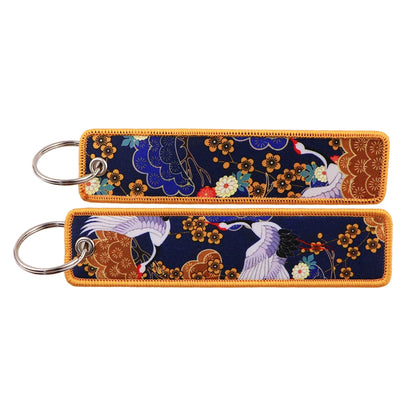 Van Gogh Embroidery Key Fobs Japanese Waves Key Tags Keychain For Motorcycles Cars Key Ring Accessories Jewelry Chaveiro Gifts