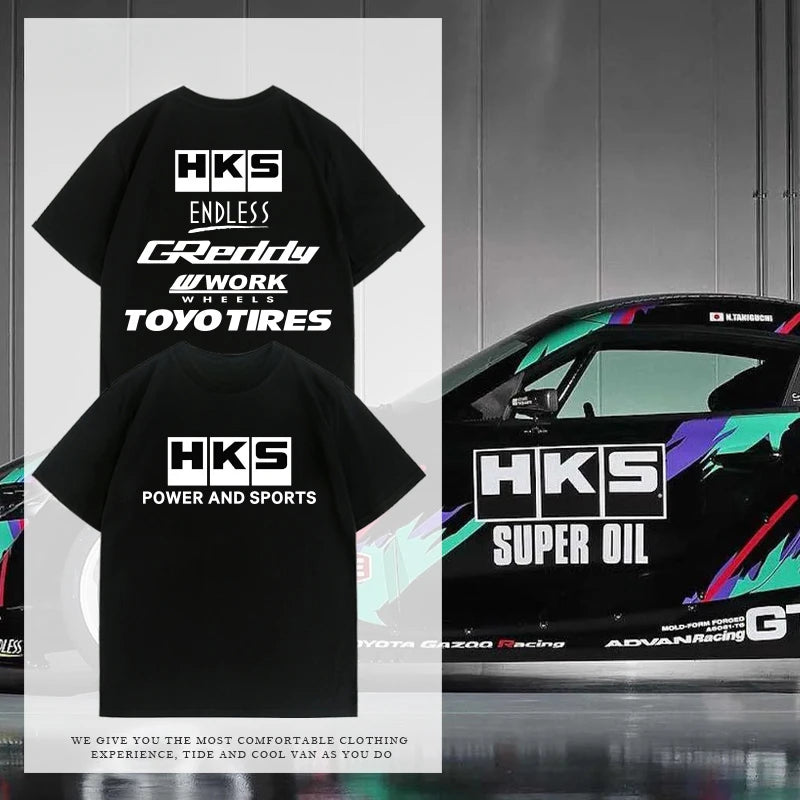 2025 Japan JDM Modified Car HKS ENDLESS Work Suit Custom Leisure Cotton T-shirt Summer Clothes Men Short Sleeves