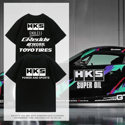 2025 Japan JDM Modified Car HKS ENDLESS Work Suit Custom Leisure Cotton T-shirt Summer Clothes Men Short Sleeves