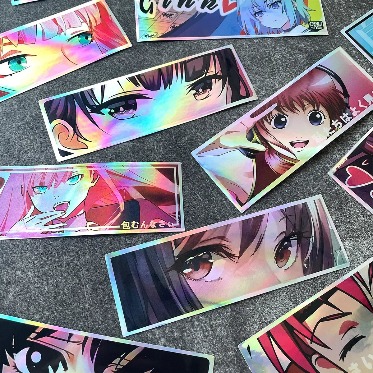 32PCS 12cm Long JDM Anime Girl Laser Rainbow Car Stickers Auto Window Windshield Motorcycle Body Moto Helmet Decals Accessories