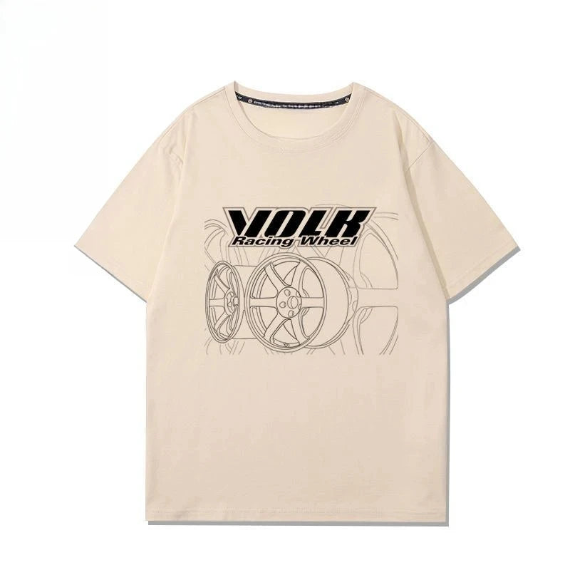 Japan RAYS Wheel Hub Modified Car Jdm Short-sleeved T-shirt Men's and Women's Pure Cotton Half-sleeved Casual Wear Top Versatile