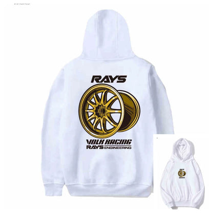 New Autumn and Winter Japan Modified Car JDM RAYS Wheel hub CE28N TE37 RE30 Hooded Sweatshirt Print Outdoor Men Women Pullover