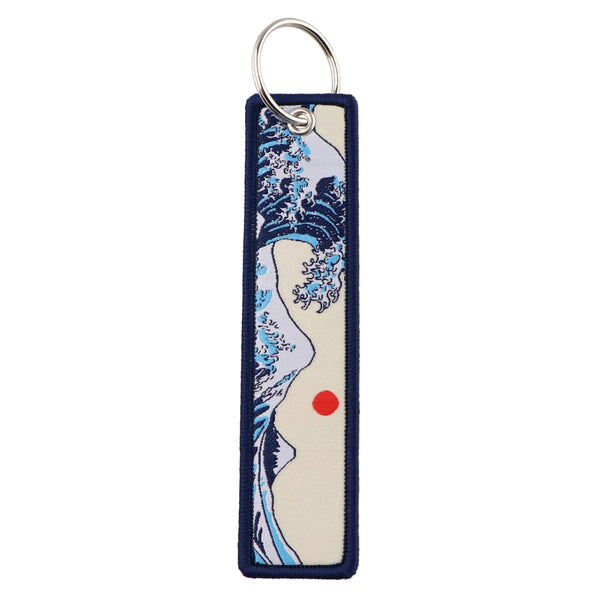 Japanese Waves Art Drawing Embroidery Key Fobs Backpack Key Tags Motorcycles Keychain Keyrings Cosplay Accessories Gift 1PCS
