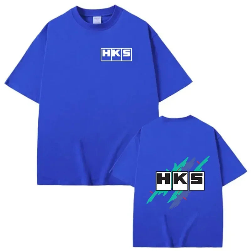 Japan JDM Modified Car HKS  New T-shirt Women Men Printed Short Sleeve Loose Casual Sweatshirt Loose Men 100% Cotton Tee