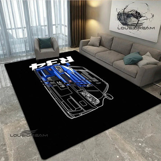 JDMs GTR Flag Car Pattern Carpet Decoration Room Home Outdoor Decor Racing Rug Non Slip Washable Game Style Floor Mat
