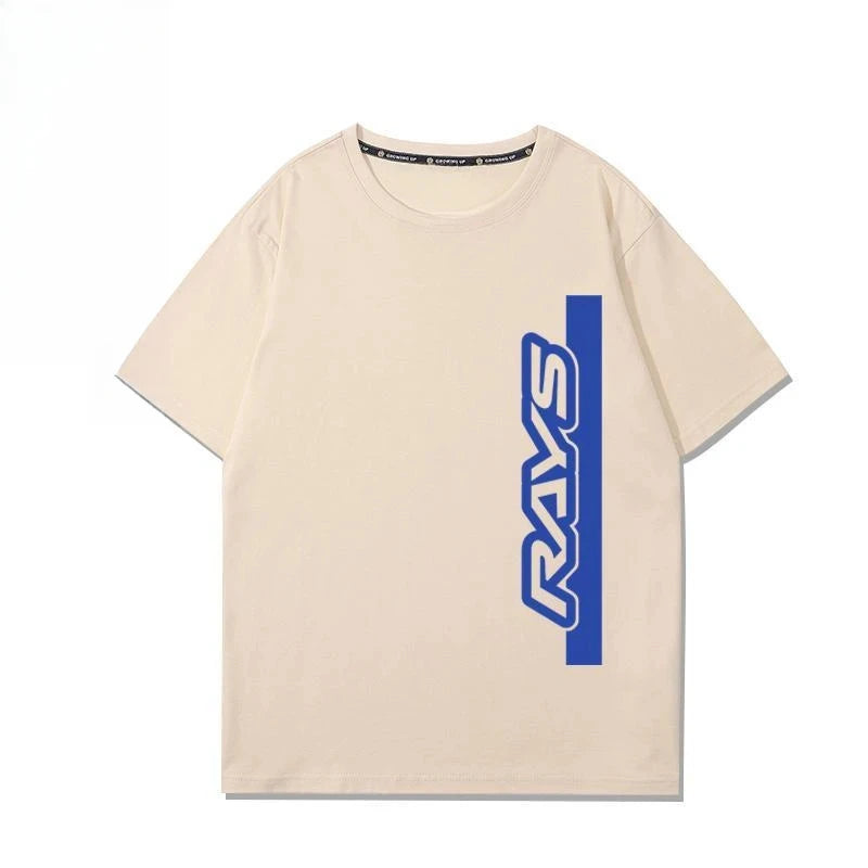 Japan RAYS Wheel Hub Modified Car Jdm Short-sleeved T-shirt Men's and Women's Pure Cotton Half-sleeved Casual Wear Top Versatile