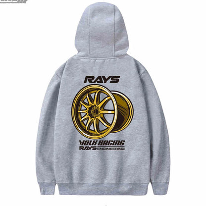 New Autumn and Winter Japan Modified Car JDM RAYS Wheel hub CE28N TE37 RE30 Hooded Sweatshirt Print Outdoor Men Women Pullover