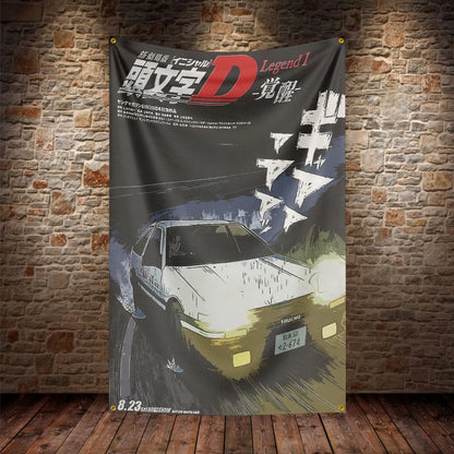 JDM Initial D Flag Polyester Digital Printing Car Banner For Decor