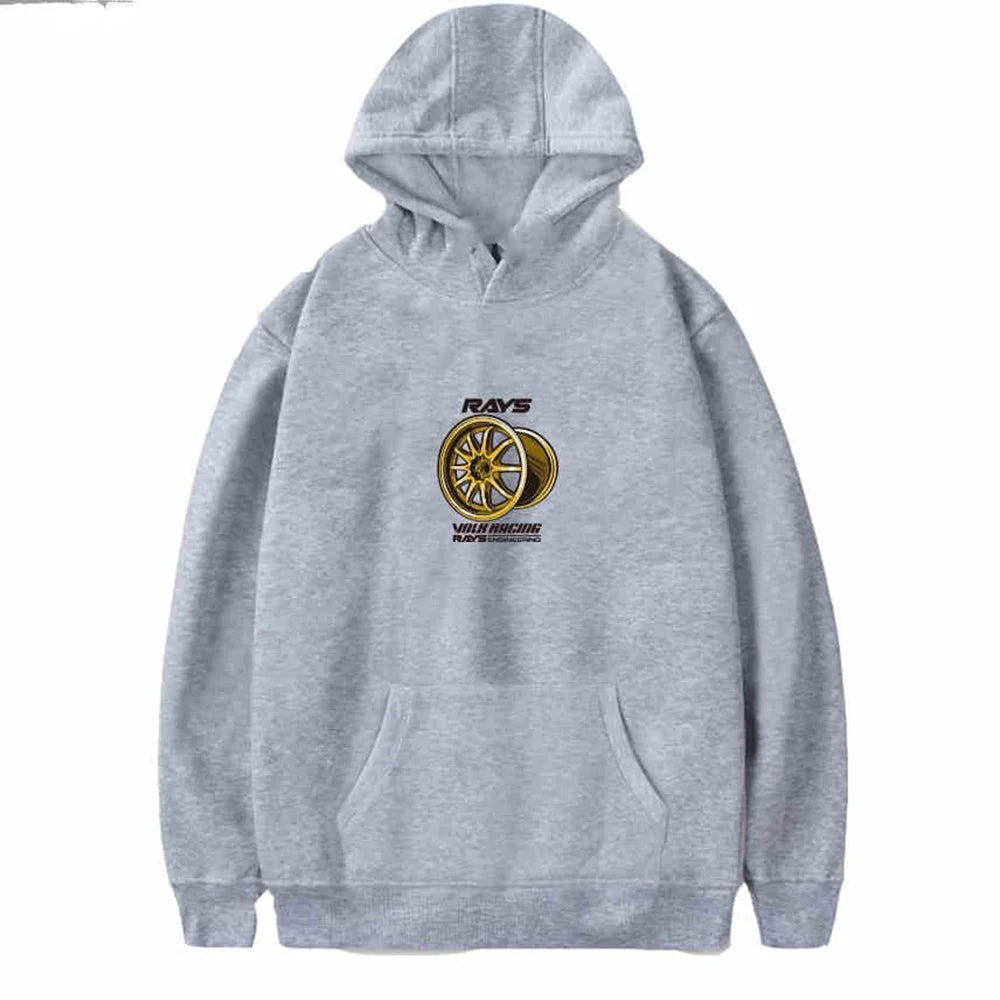 New Autumn and Winter Japan Modified Car JDM RAYS Wheel hub CE28N TE37 RE30 Hooded Sweatshirt Print Outdoor Men Women Pullover