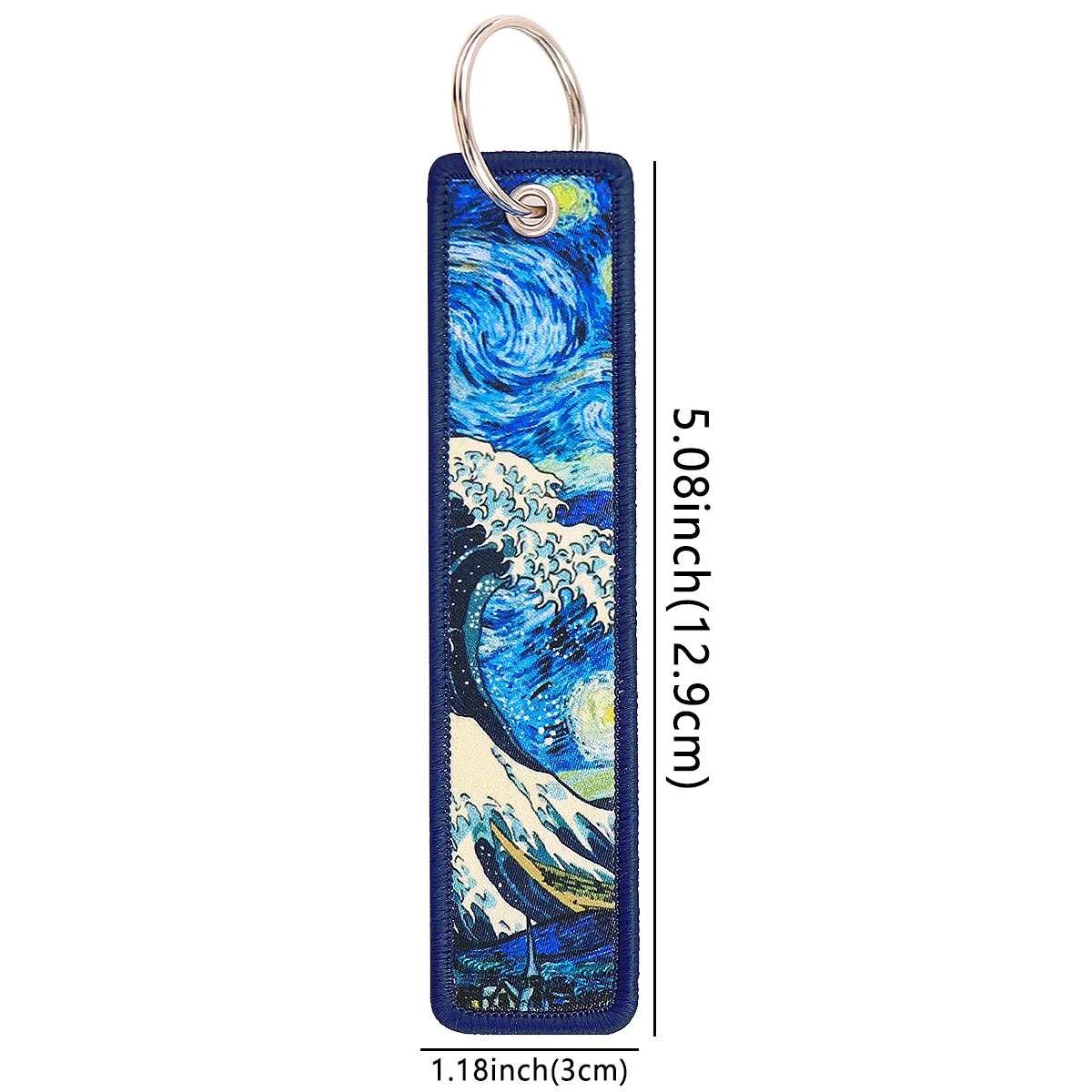 Van Gogh Embroidery Key Fobs Japanese Waves Key Tags Keychain For Motorcycles Cars Key Ring Accessories Jewelry Chaveiro Gifts
