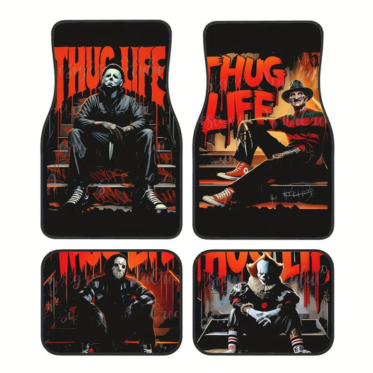 Set of 4 Universal Thug Life Design Floor Mats for Vehicles, Waterproof and Easy to Clean Interior Accessories,boyfriend gift