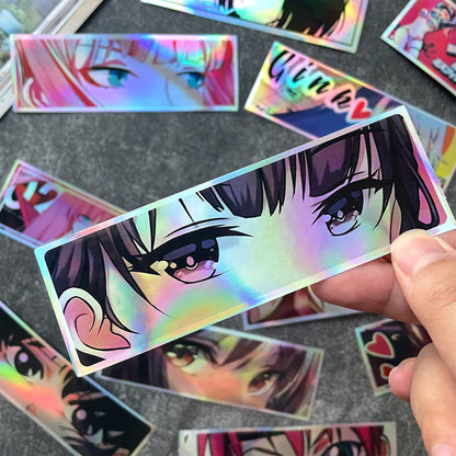 32PCS 12cm Long JDM Anime Girl Laser Rainbow Car Stickers Auto Window Windshield Motorcycle Body Moto Helmet Decals Accessories