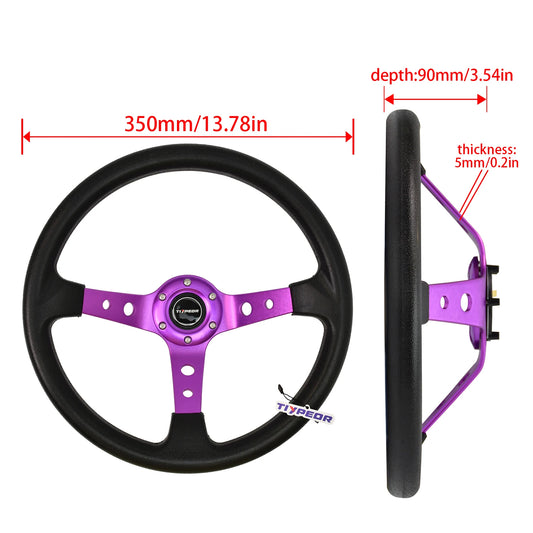 Tiypeor Universal PU Material 14inch 350mm Electroplating Bracket Steering Wheel for Car Volante