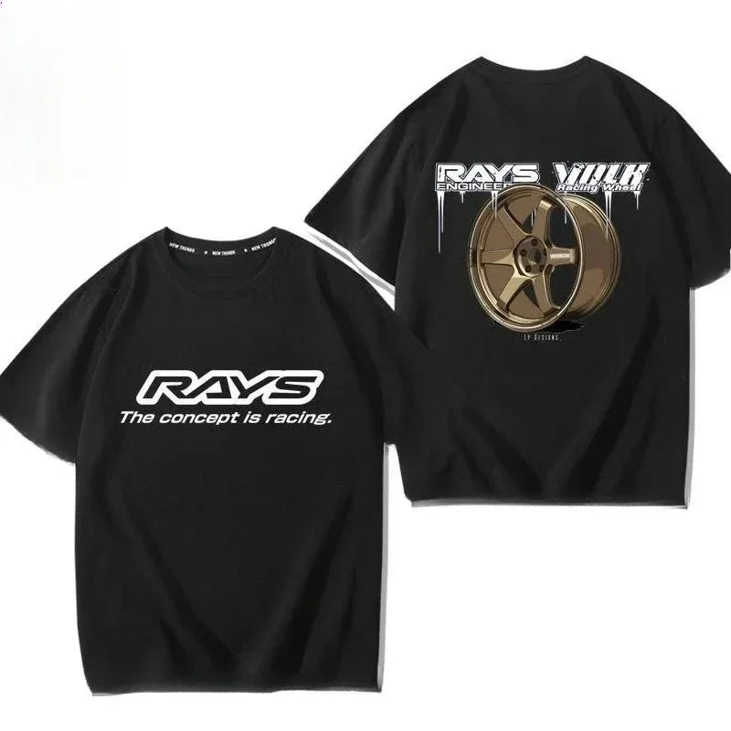 Japan RAYS Wheel Hub Modified Car Jdm Short-sleeved T-shirt Men's and Women's Pure Cotton Half-sleeved Casual Wear Top Versatile