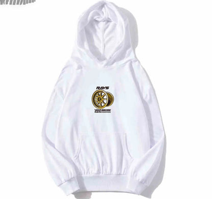 New Autumn and Winter Japan Modified Car JDM RAYS Wheel hub CE28N TE37 RE30 Hooded Sweatshirt Print Outdoor Men Women Pullover