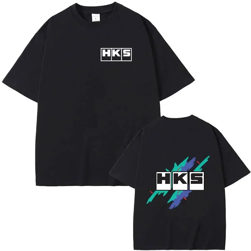 Japan JDM Modified Car HKS  New T-shirt Women Men Printed Short Sleeve Loose Casual Sweatshirt Loose Men 100% Cotton Tee