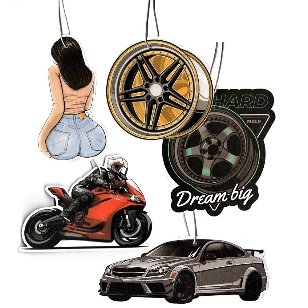 Auto Parts Design Car Air Freshener Hanging Car Rear View Solid Paper Wheel Rim Piston Car Diffuser Interior Accessories Pendant