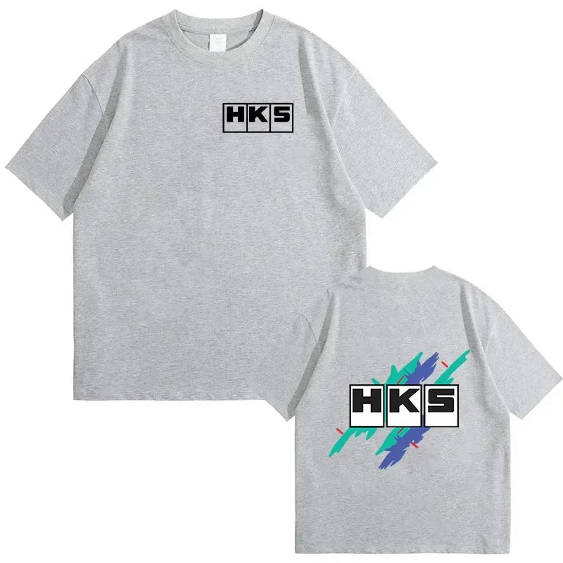Japan JDM Modified Car HKS  New T-shirt Women Men Printed Short Sleeve Loose Casual Sweatshirt Loose Men 100% Cotton Tee