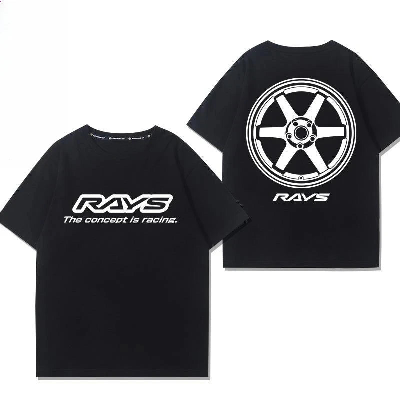 Japan RAYS Wheel Hub Modified Car Jdm Short-sleeved T-shirt Men's and Women's Pure Cotton Half-sleeved Casual Wear Top Versatile