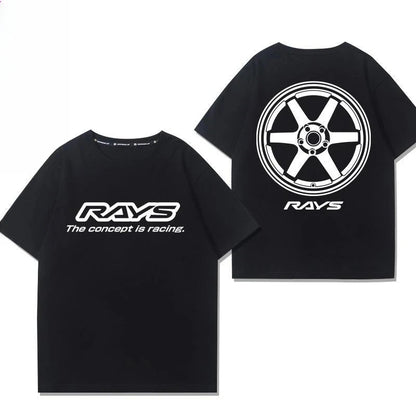 Japan RAYS Wheel Hub Modified Car Jdm Short-sleeved T-shirt Men's and Women's Pure Cotton Half-sleeved Casual Wear Top Versatile